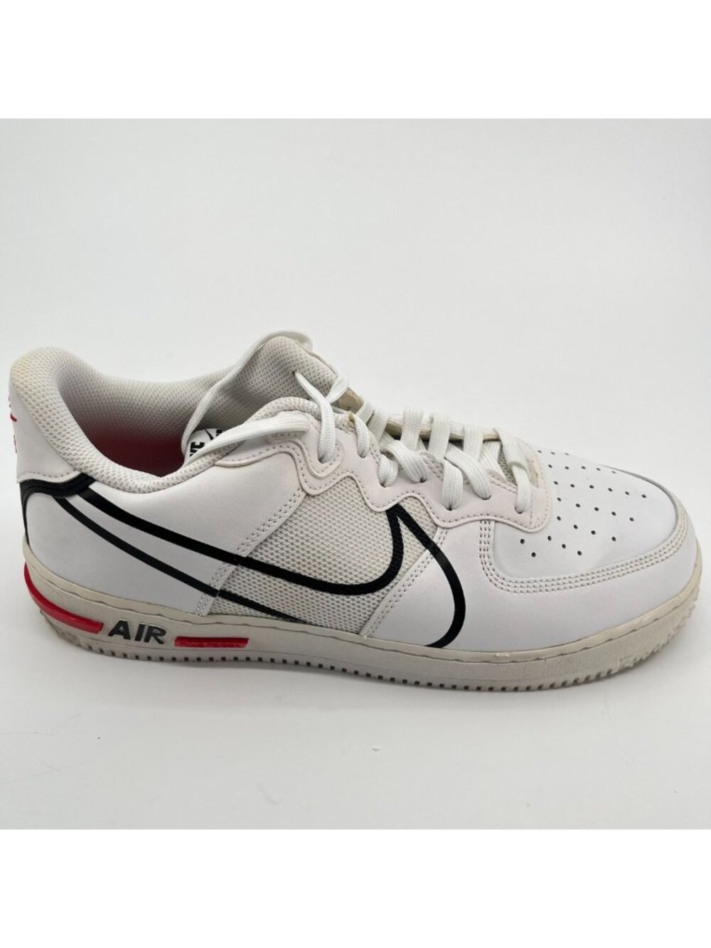 Nike Air Force 1 React Mens Size 11 White Black Athletic Leather Shoes Sneakers